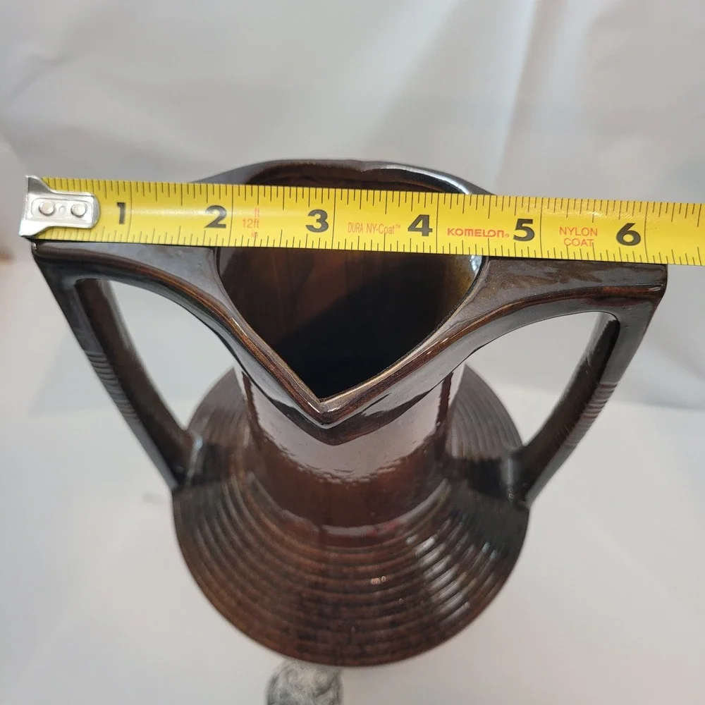 Nemadji Pottery Vase 4688P Vintage Modern Brown Glazed Ribbed Dual Handle 14